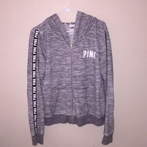 GREY “PINK” ZIP-UP HOODIE